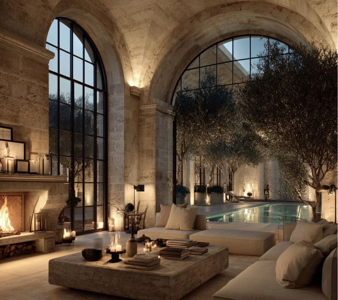 Intérieur d'exception voûté avec piscine intérieure — art de vivre Marny